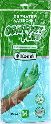 Перчатки латексные Komfi Comfort Plus, размер M, зеленые