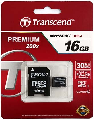 Карта памяти micro SDHC Transcend, micro SDHC, class 10, 16 Gb + переходник на SD