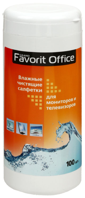 Салфетки влажные чистящие для экранов мониторов и телевизоров Favorit Office, 100 шт.