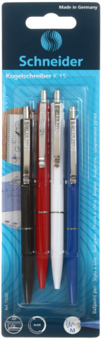 Набор ручек шариковых автоматических Schneider K15, 4 шт., корпус ассорти, стержень синий