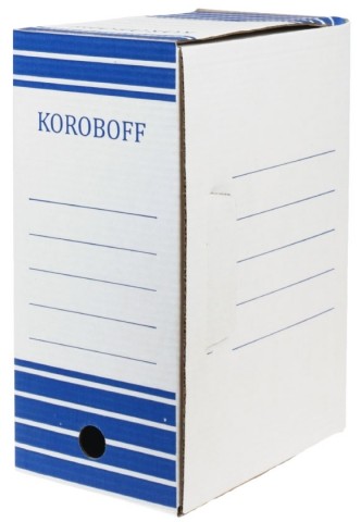 Короб архивный из гофрокартона, корешок 150 мм, 327*150*240 мм, белый с синим Короб архивный из гофрокартона, корешок 150 мм, 327*150*240 мм, белый с синим