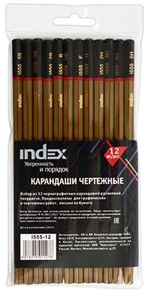 Набор карандашей чернографитных Index, 12 шт.