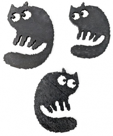 Магнит деревянный «Котик» (Марданов А.А.), размеры — ассорти (7,5*5 см, 8,5*6 см), черный
