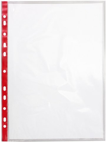 Файл А4 перфорированный Optima (цветной корешок), 40 мкм, гладкий, глянцевый, красный кант, 216*302 мм (до 60 л.)