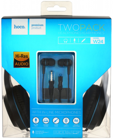 Наушники Hoco W24, черные с синим Наушники Hoco W24, черные с синим