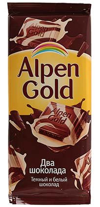 Шоколад Alpen Gold, 90 г, «Два шоколада», темный и белый шоколад