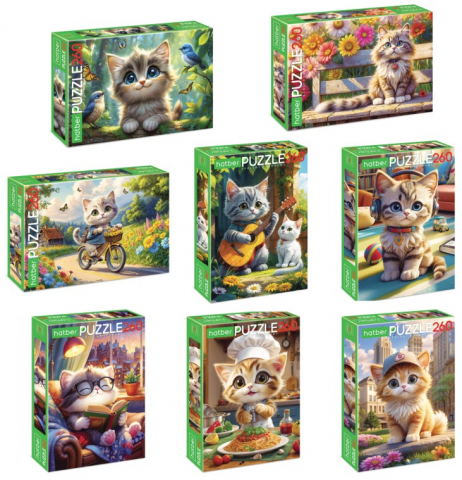 Пазл картонный Hatber 260 элементов, «Кошачьи забавы», ассорти