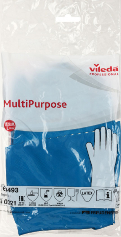 Перчатки хозяйственные резиновые Vileda, размер L, синие