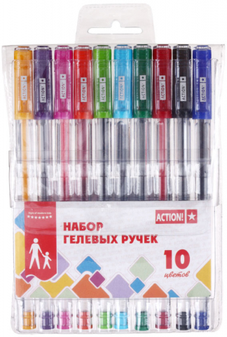 Набор ручек гелевых Action!, 10 шт., 10 цв.
