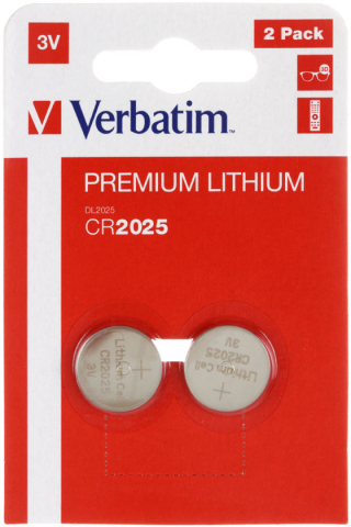 Батарейки литиевые дисковые Verbatim Premium Lithium, CR2025, 3V, 2 шт.