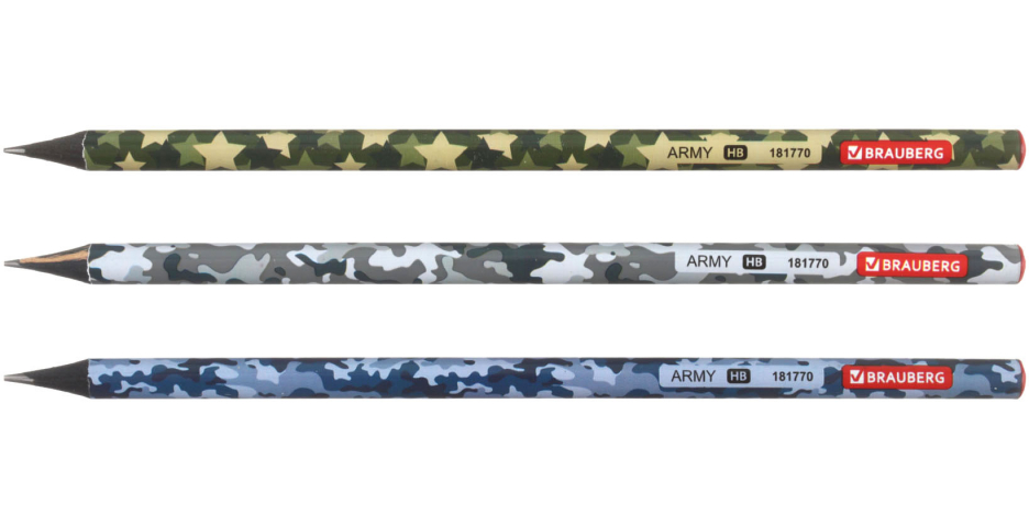 Карандаш чернографитный Brauberg Design твердость грифеля ТМ, корпус ассорти, Army Карандаш чернографитный Brauberg Design твердость грифеля ТМ, корпус ассорти, Army