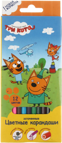 Карандаши цветные «Три кота», 12 цветов, длина 175 мм Карандаши цветные «Три кота», 12 цветов, длина 175 мм