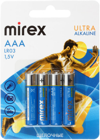 Батарейки щелочные Mirex Ultra Alkaline, AAA, LR03, 1.5V, 4 шт. в блистере