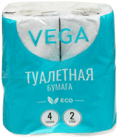 Бумага туалетная Vega «Эко», 4 рулона, ширина 90 мм, серая