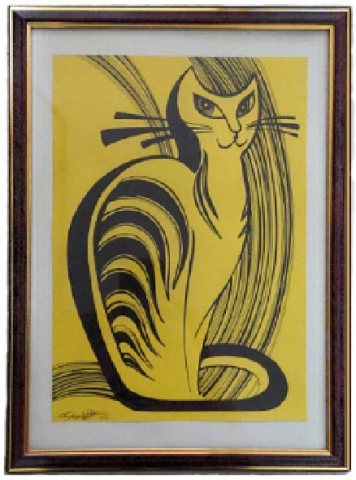 Картина «Желто-черная кошка» (Губаревич И.В.), 30*21 см, бумага, гелевая ручка, черный маркер
