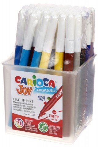 Фломастеры Carioca Joy суперсмываемые, 30 цветов*2, 60 шт., толщина линии 2,6 мм, вентилируемый колпачок 