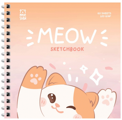 Скетчбук на гребне Meshu 150×150 мм, 60 л., Meow