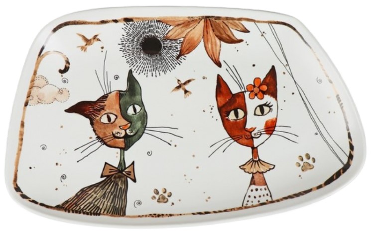 Блюдо сервировочное фарфоровое «Коты-аристократы» 30×18,5×2 см