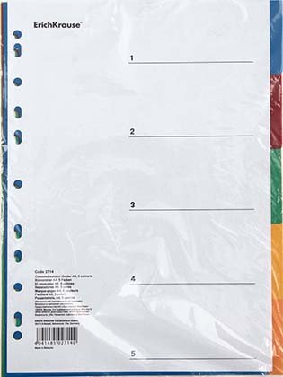 Разделители для папок-регистраторов пластиковые ErichKrause 5 л., индексы по цветам (без нумерации)
