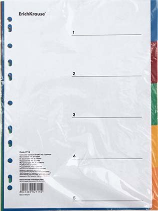 Разделители для папок-регистраторов пластиковые ErichKrause, 5 л., индексы по цветам (без нумерации)