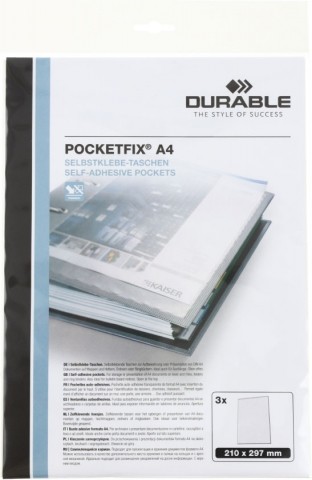 Вкладыш-скоросшиватель Durable Pocketfix, А4, 3 шт., прозрачные Вкладыш-скоросшиватель Durable Pocketfix, А4, 3 шт., прозрачные
