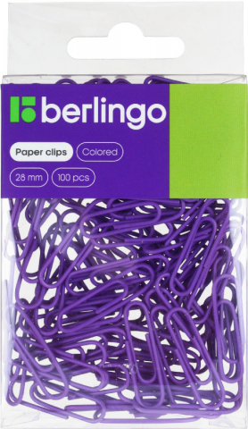 Скрепки цветные виниловые Berlingo, 28 мм, 100 шт., округлые, фиолетовые