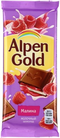 Шоколад Alpen Gold, 85 г, «Малина», молочный шоколад 