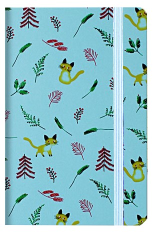 Книжка записная на резинке «Котики и листочки» (А6) 90×140 мм, 80 л., линия, голубая