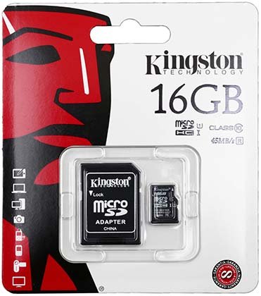 Карта памяти microSDHC Kingston class 10 , 16Gb, class 10 + переходник на SD