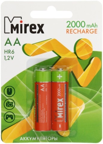 Аккумулятор Mirex, AA, 1.2V, 2000 mAh (2 шт. в упаковке)