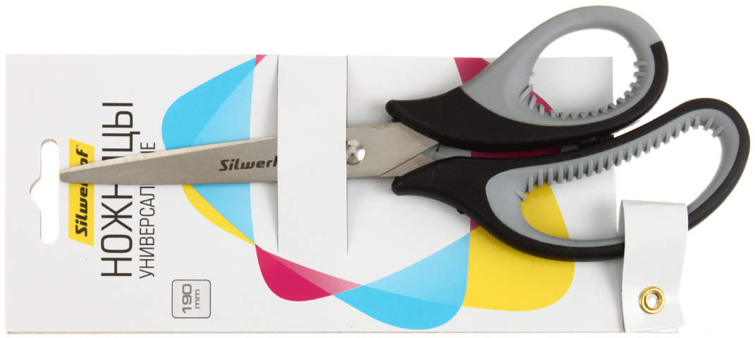 Ножницы канцелярские Silwerhof Mode «Универсальные» 190 мм, ручки черные с серым