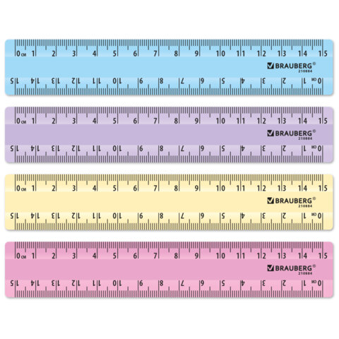 Линейка пластиковая Brauberg MultiLine 15 см, ассорти, пастель