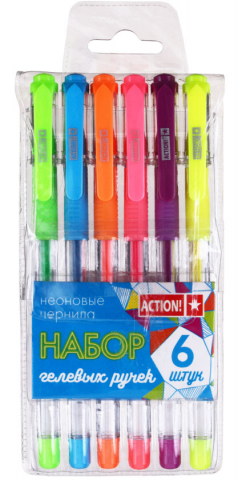 Набор ручек гелевых Action!, 6 шт., 6 цв. Набор ручек гелевых Action!, 6 шт., 6 цв.