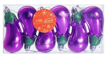 Набор елочных игрушек «Баклажан», 6 шт., 9,5*4 см, фиолетовые