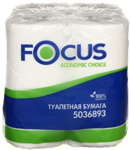 Бумага туалетная Focus, 8 рулонов, ширина 90 мм, Economic, белая