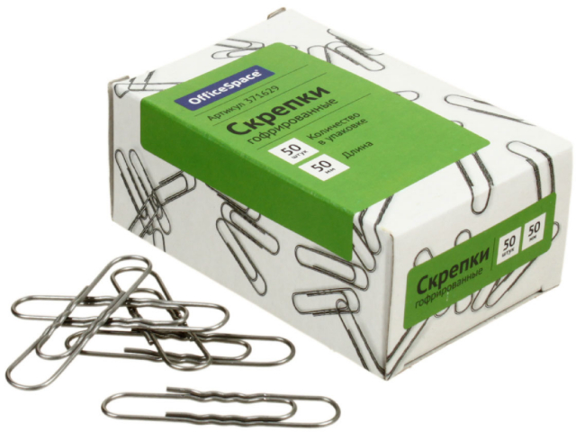 Скрепки проволочные OfficeSpace 50 мм, 50 шт., округлые, гофрированные Скрепки проволочные OfficeSpace 50 мм, 50 шт., округлые, гофрированные