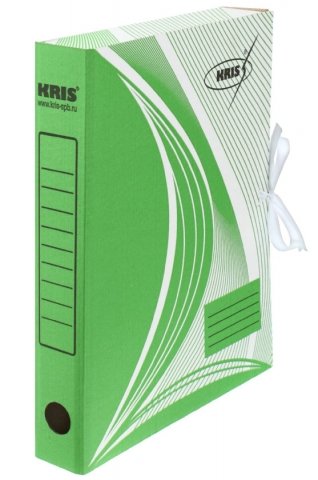Папка архивная из картона на завязках Kris, формат А4 (325*250 мм), корешок 45 мм, зеленая