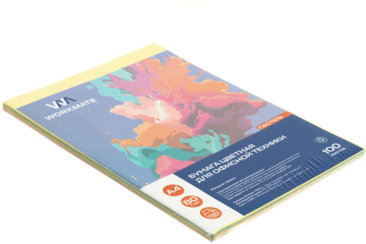 Бумага офисная цветная Workmate (пастель) А4 (210×297 мм), 80 г/м², 100 л. (5 цветов×20 л.) Бумага офисная цветная Workmate (пастель) А4 (210×297 мм), 80 г/м², 100 л. (5 цветов×20 л.)