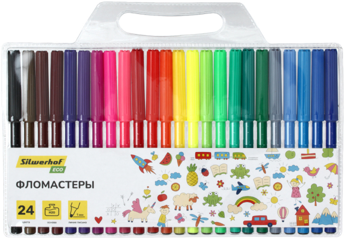 Фломастеры Silwerhof Eco (125 мм) 24 цвета, толщина линии 1 мм, вентилируемый колпачок Фломастеры Silwerhof Eco (125 мм) 24 цвета, толщина линии 1 мм, вентилируемый колпачок