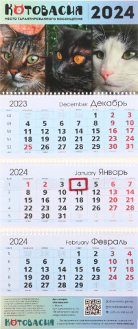 Календарь настенный трехрядный на 2024 год «Котовасия» 29,5×72 см, «Хранители Котовасии-2»