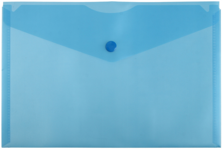 Папка-конверт пластиковая на кнопке «Бюрократ» А5 толщина пластика 0,18 мм, синяя