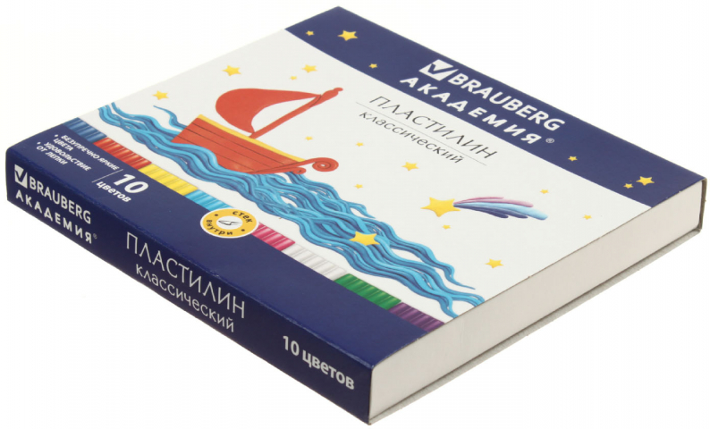 Пластилин классический Brauberg «Академия» 10 цветов, 200 г, со стеком