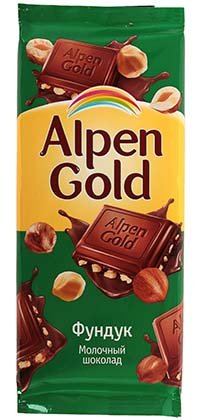 Шоколад Alpen Gold, 90 г, «Молочный шоколад с фундуком»