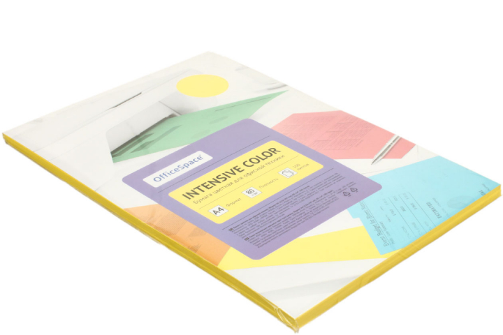 Бумага офисная цветная OfficeSpace Intensive Color А4 (210×297 мм), 80 г/м², 100 л., желтая Бумага офисная цветная OfficeSpace Intensive Color А4 (210×297 мм), 80 г/м², 100 л., желтая