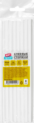 Клеевые стержни ArtSpace, 8 шт., диаметр 7 мм, длина 200 мм, белые Клеевые стержни ArtSpace, 8 шт., диаметр 7 мм, длина 200 мм, белые