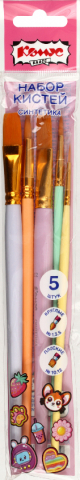 Набор кистей Kitty Stickers «Синтетика», 5 шт. (круглые - №1, 3, 5; плоские - №10 и 12)