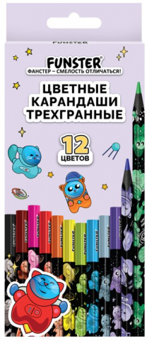 Карандаши цветные Funster Among Cats, 12 цветов, длина 175 мм, ассорти