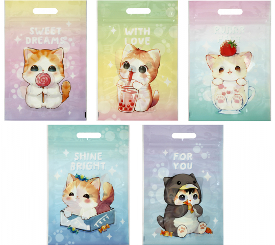 Пакет подарочный Meshu с застежкой ZipLock 15×22 см, 35 шт., Cute Kitten