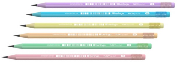 Карандаш чернографитный Berlingo Flexy Pastel твердость грифеля ТМ, c ластиком, корпус ассорти