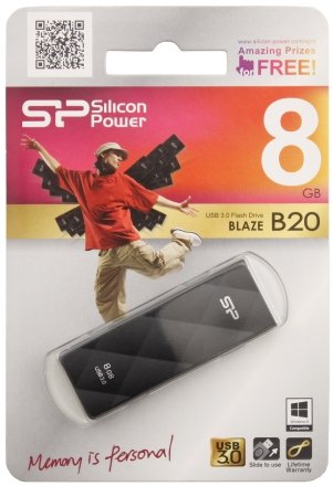 Флэш-накопитель Silicon Power Blaze B20, 8 Gb, корпус черный Флэш-накопитель Silicon Power Blaze B20, 8 Gb, корпус черный